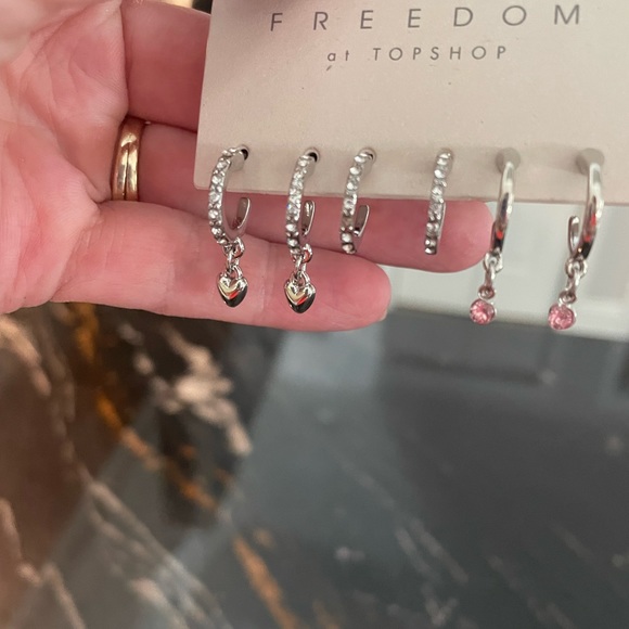 New Topshop hoop and dangle hoop silver and stone earrings - Picture 4 of 6